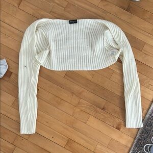 White Fox Boutique Cream Ribbed Long Sleeve Crop Top